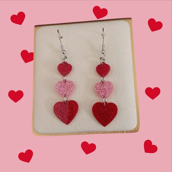 Kigeli Jewelry - Sparkly Dangle Heart Earrings